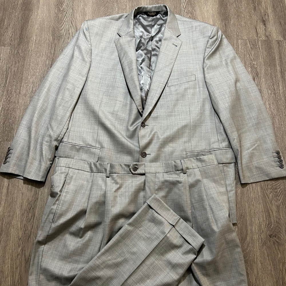 Jos. A. Bank Suit 50R 45x30 Grey Wool Windowpane Two Button Pleat Centocinquanta